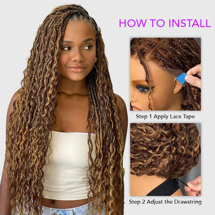 Pizazz Hair Knotless Boho Braids 13x4 HD Lace Frontal Glueless Human Hair Wig For Women - Image 3