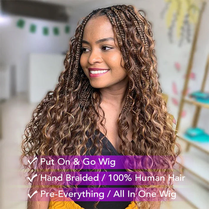 Pizazz Hair Knotless Boho Braids 13x4 HD Lace Frontal Glueless Human Hair Wig For Women - Image 4