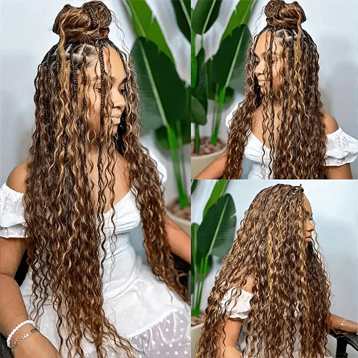 Pizazz Hair Knotless Boho Braids 13x4 HD Lace Frontal Glueless Human Hair Wig For Women - Image 5