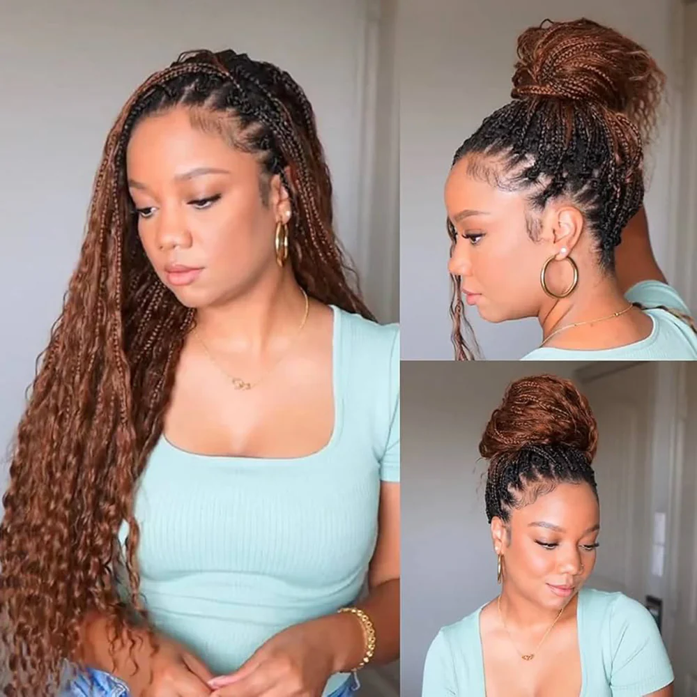 Pizazz Hair Knotless Boho Braids 13x4 HD Lace Frontal Glueless Human Hair Wig For Women - Image 6