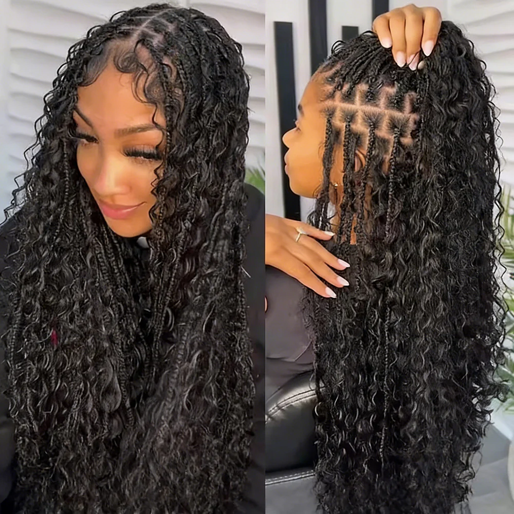 Pizazz Hair Knotless Boho Braids 13x4 HD Lace Frontal Glueless Human Hair Wig For Women - Image 7