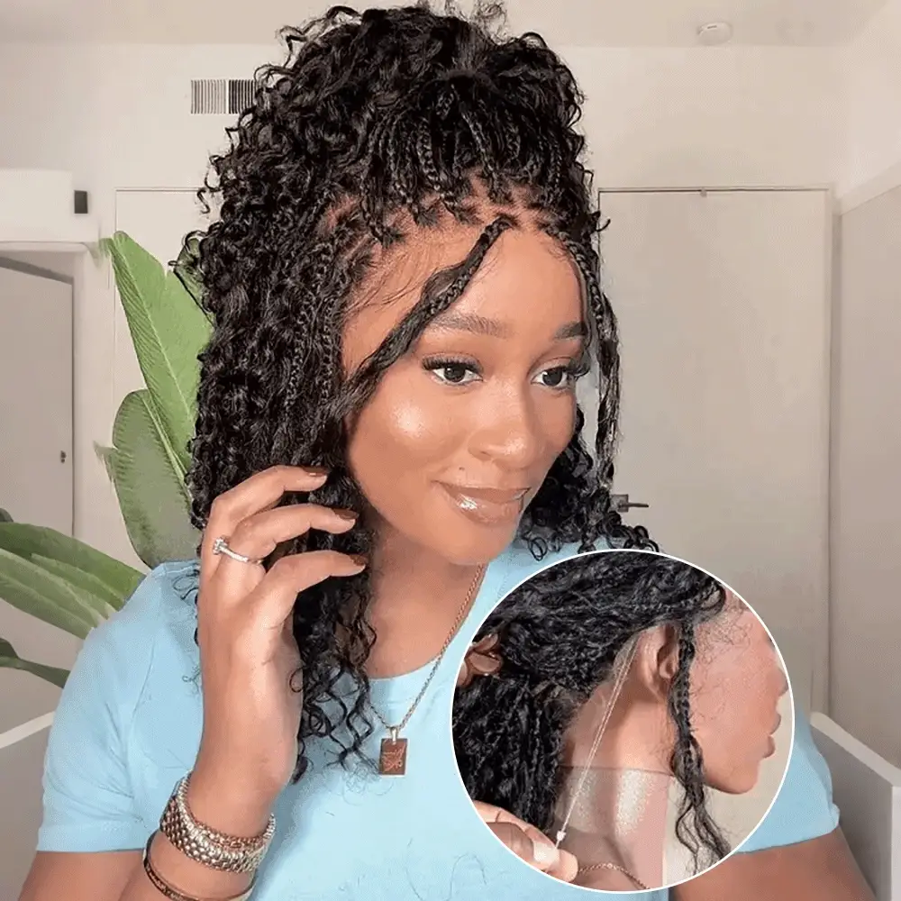 Pizazz Hair Knotless Boho Braids 13x4 HD Lace Frontal Glueless Human Hair Wig For Women - Image 8