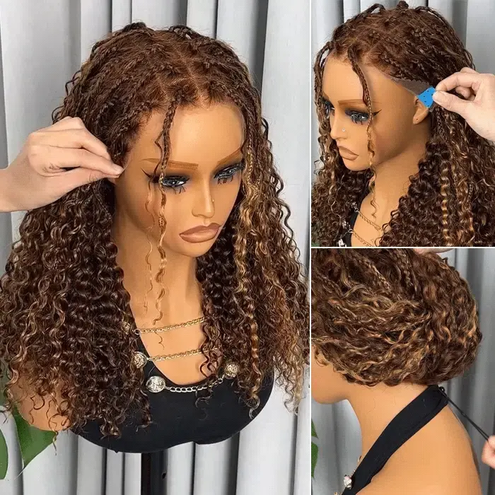 Pizazz Hair Knotless Boho Braids 13x4 HD Lace Frontal Glueless Human Hair Wig For Women - Image 9