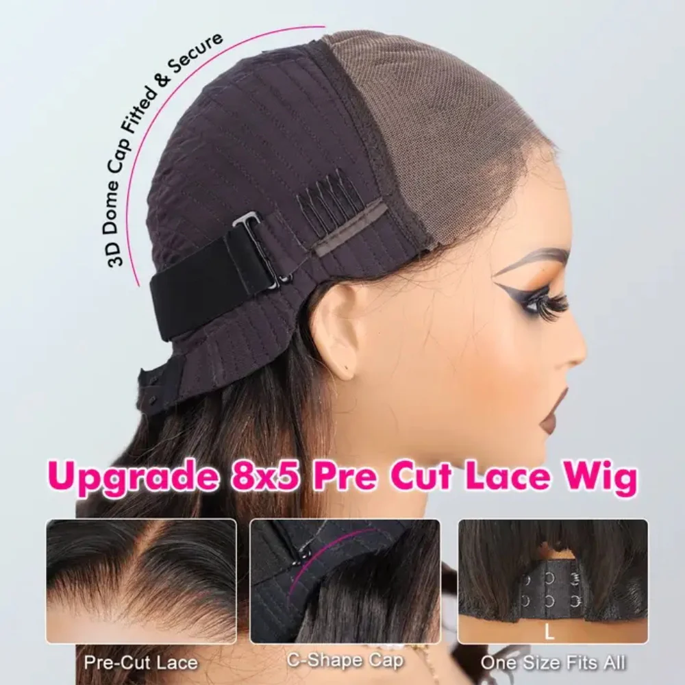 Pizazz Hair Black Cherry Layered Cut  8x5 Glueless Wig Straight Human Hair Wigs 250% Density - Image 7