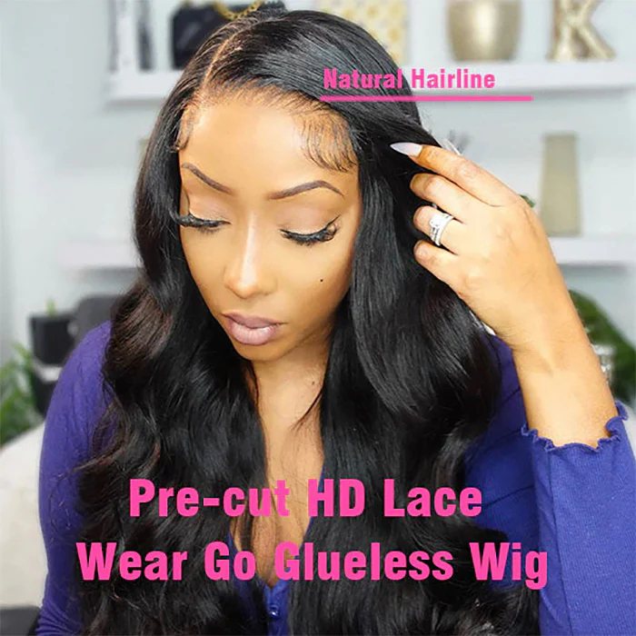 New Pre-Bleached Knots Wear Go Glueless Wig Pre-Cut HD Lace Body Wave Human Hair - Image 6