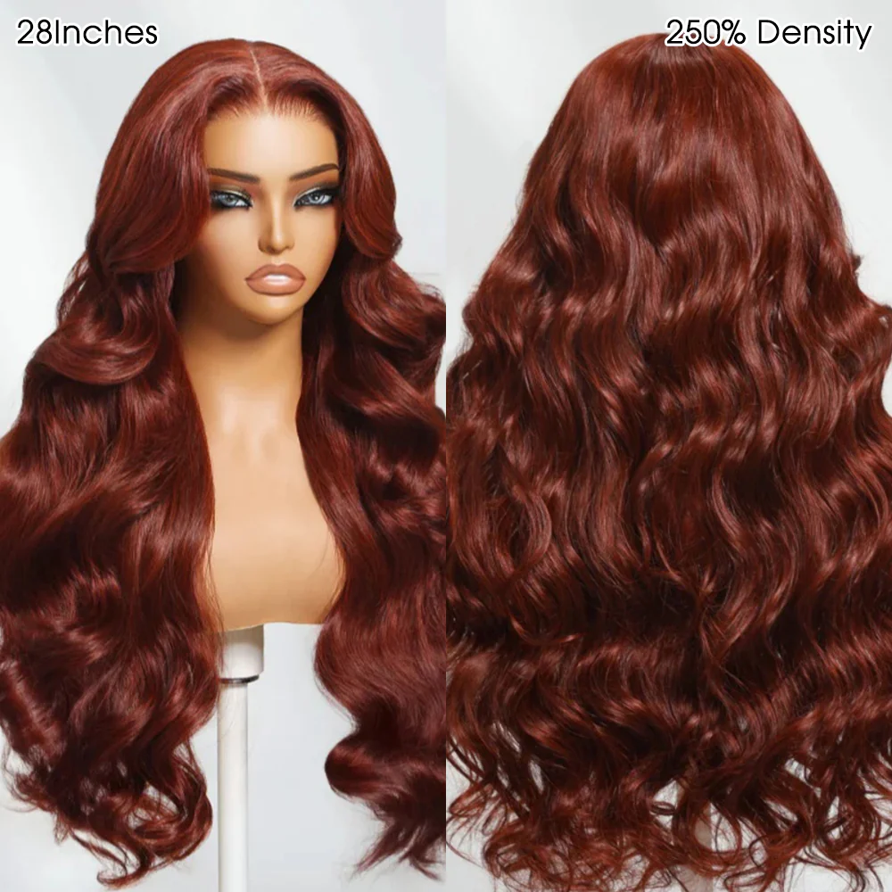 Pizazz Hair Curtain Bangs Reddish Brown Body Wave  HD Lace Frontal Wig  Human Hair Wig - Image 3