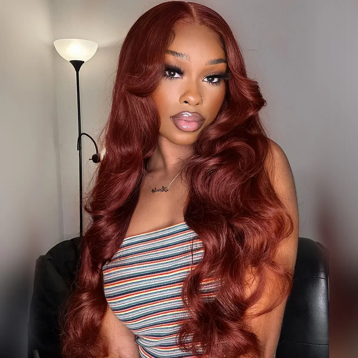 Pizazz Hair Curtain Bangs Reddish Brown Body Wave  HD Lace Frontal Wig  Human Hair Wig - Image 7