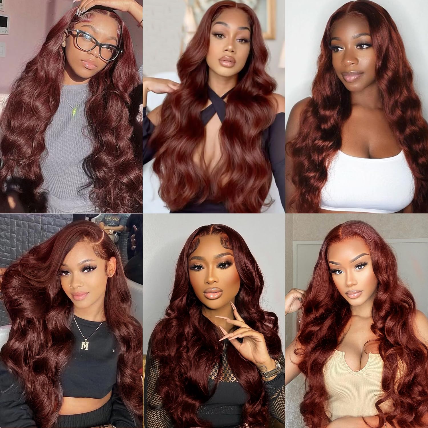 Pizazz 13x6 Full Lace Reddish Brown Human Hair Wigs Body Wave Dark Red Brown Parting Max Wigs Pre Plucked Natural Hairline - Image 9