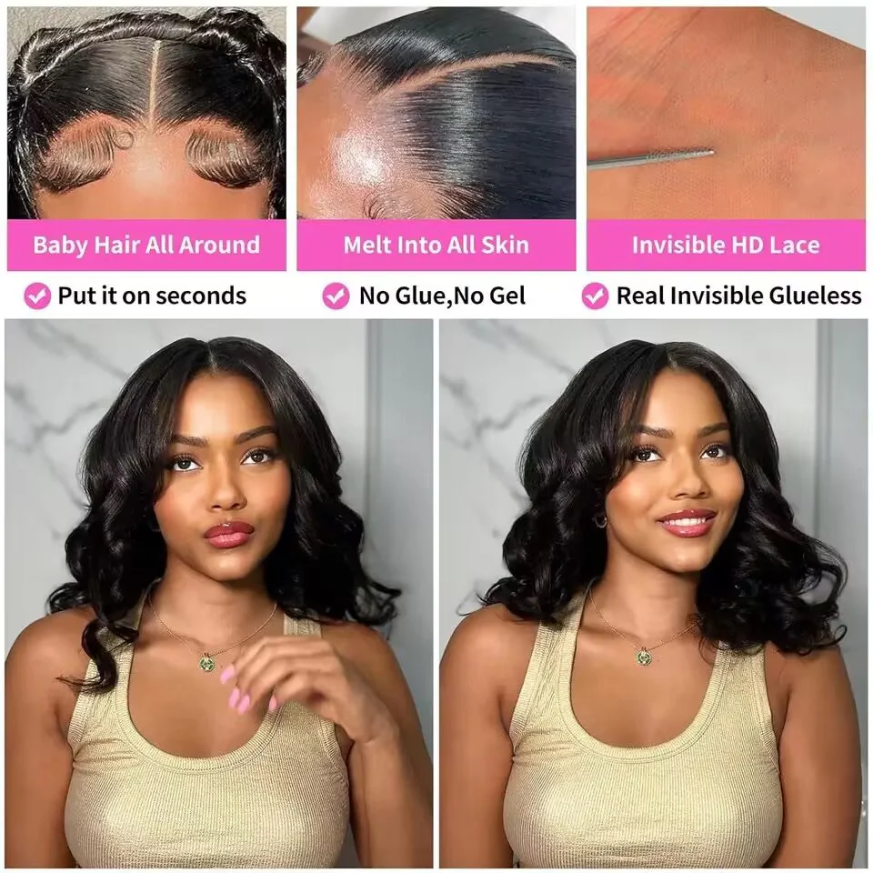 8x5 Bob Lace Frontal Wig Human Hair Body Wave HD Lace Closure Pre Plucked Glueless Bob Wigs forWomen - Image 3