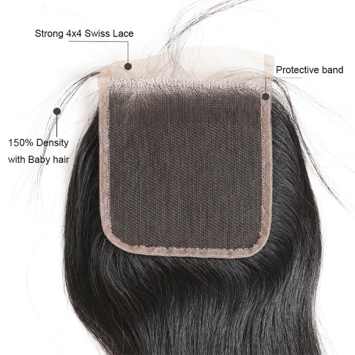 Straight Hair 4x4 Lace Closure Free Part 100% Human Virgin Hair Natural Color - Image 5