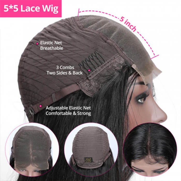 5x5 HD Invisible Lace Closure Wigs Straight Hair Glueless Human Hair Wigs - Image 6