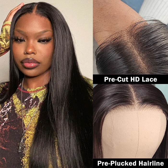 Glueless Wig Human Hair 13x4 Pre Cut HD Transparent Straight Lace Front Wigs Virgin Hair Without Glue - Image 3