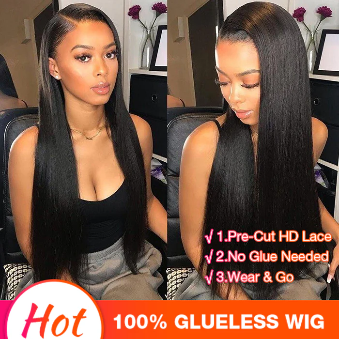 Glueless Wig Human Hair 13x4 Pre Cut HD Transparent Straight Lace Front Wigs Virgin Hair Without Glue - Image 4