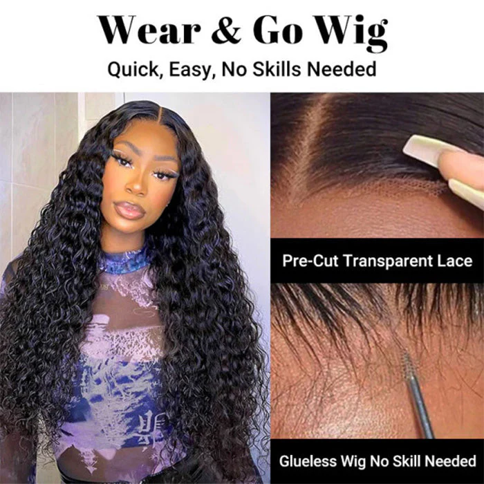 Wear And Go Glueless Water Wave Pre-Cut HD Lace Closure Human Hair Wigs - Image 4